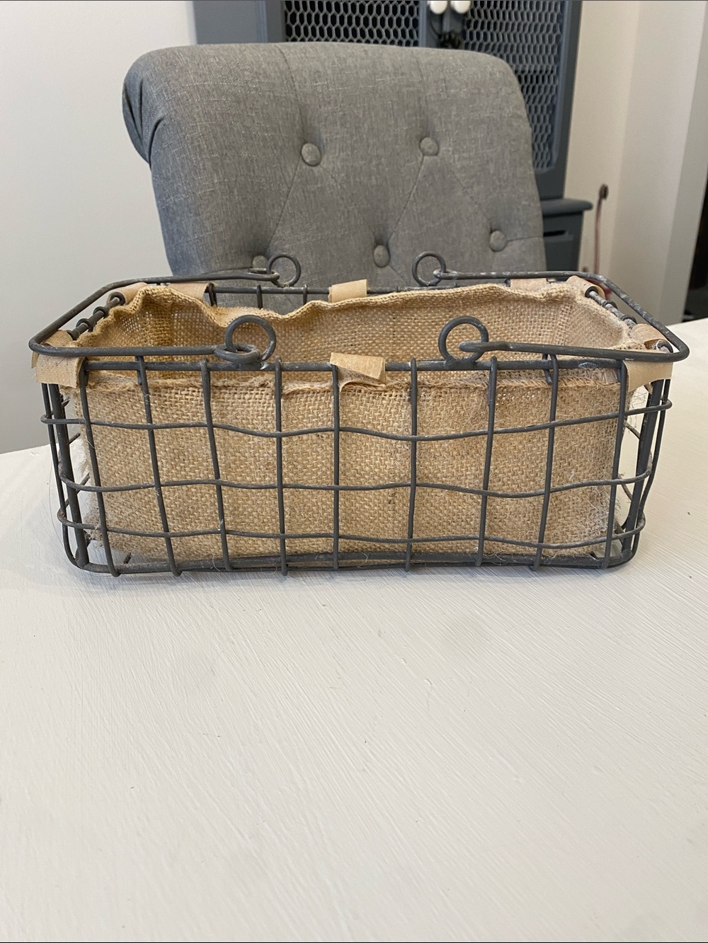 Rustic Wire Basket with Burlap Liner - Boho Chic Farmhouse Rustic Cottagecore